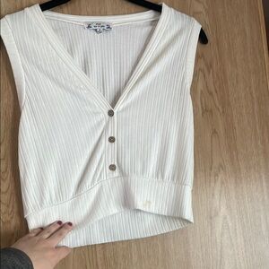 White Sleeveless Button-Up Top